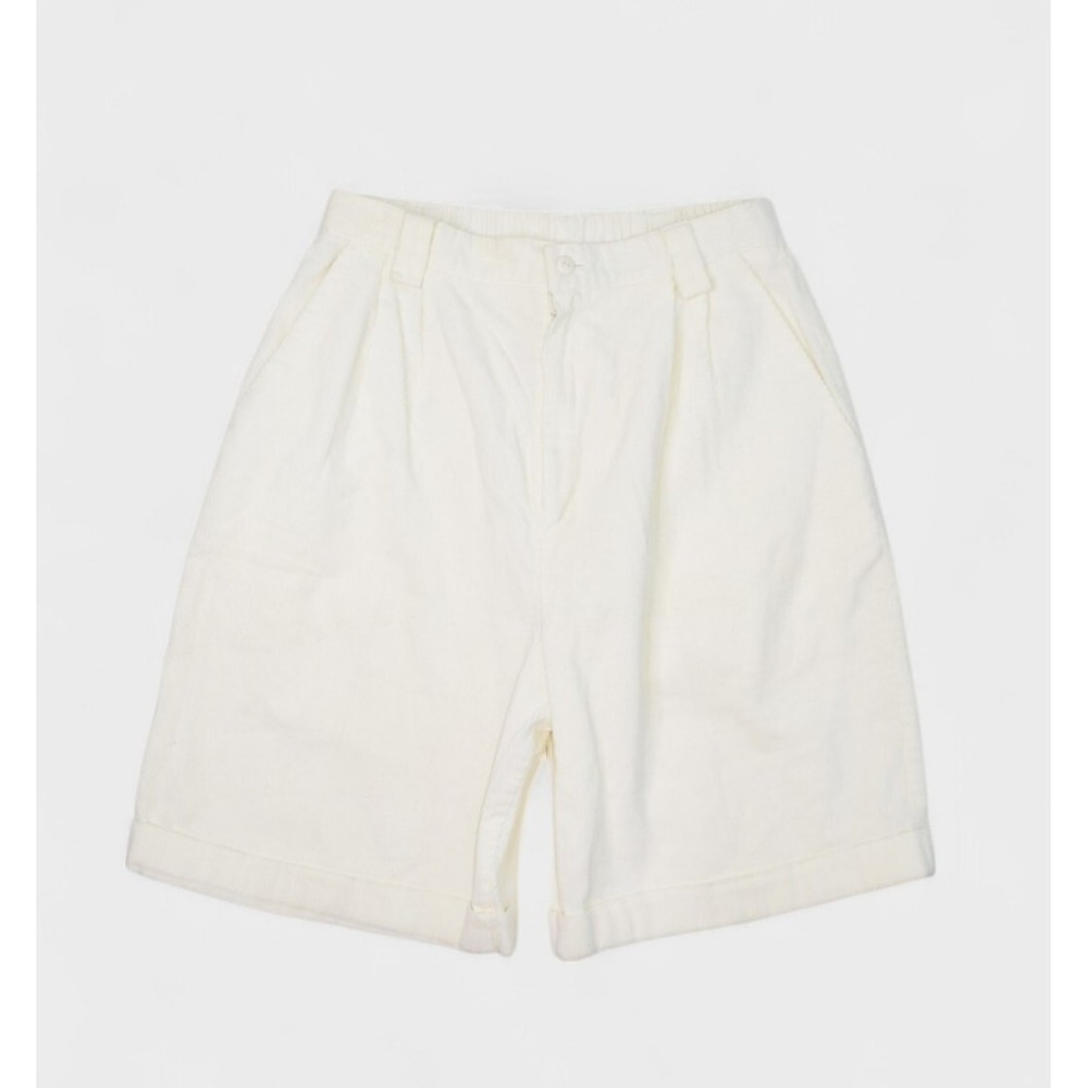 Vintage Corduroy Shorts Womens 10 White Pleated 9" Elastic Waist Northern Isles